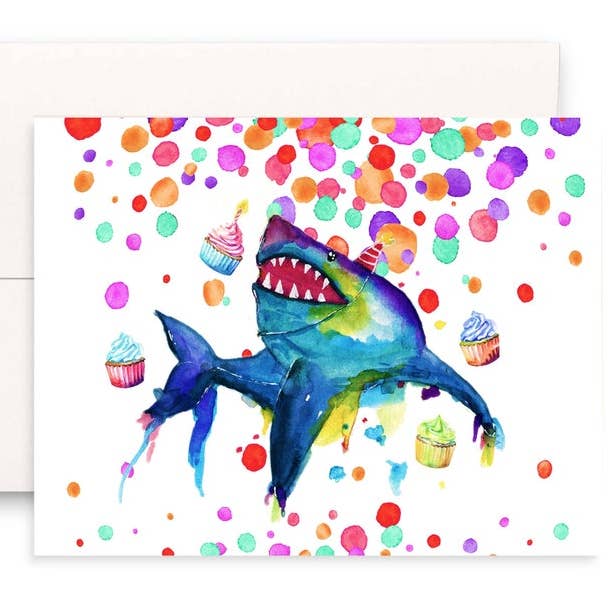 Watercolor Shark Birthday - Funny Birthday Card for wholesale by Liyana Studio