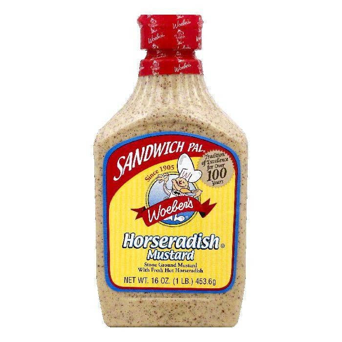 Woebers Horseradish Mustard, 16 OZ (Pack of 6) for wholesale by KeHE Distributors, LLC