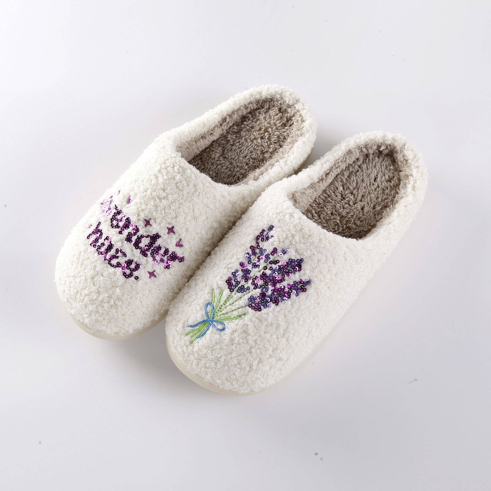 Weavey Studio - Wholesale Slippers - Women's - Adult Lavender flower fluffy Slippers, soft fleece warm shoe0
