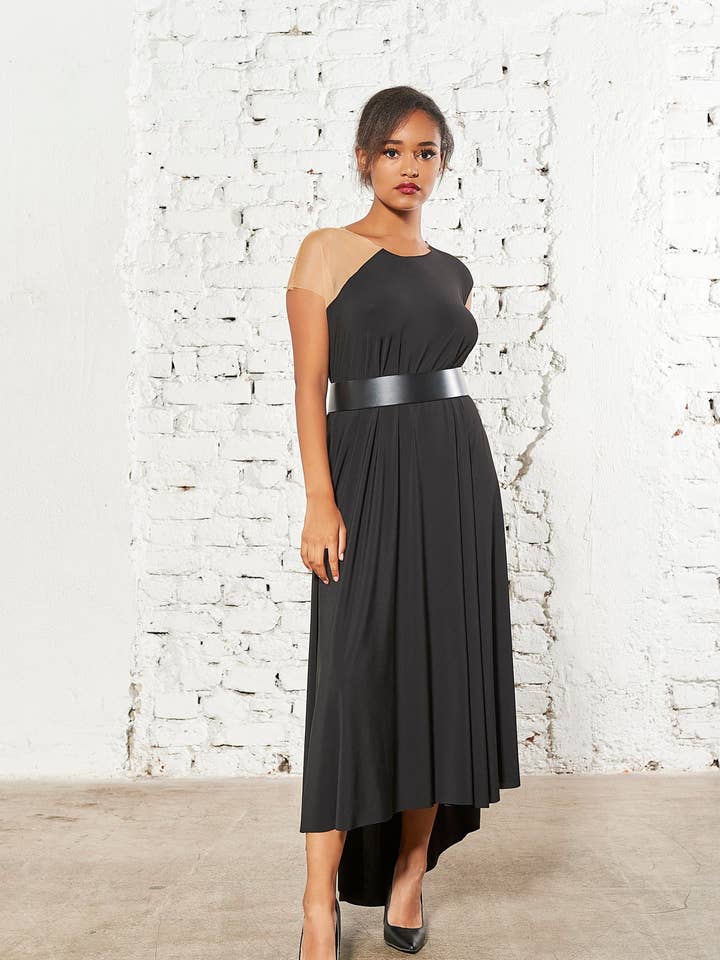 Robe longue noire, robe midi, robe à manches courtes pour la vente par RALELE EOOD