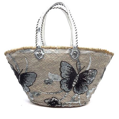 Bolsa de playa de paja 206-2 con lentejuelas y mariposas para venta al por mayor de LOOWIE