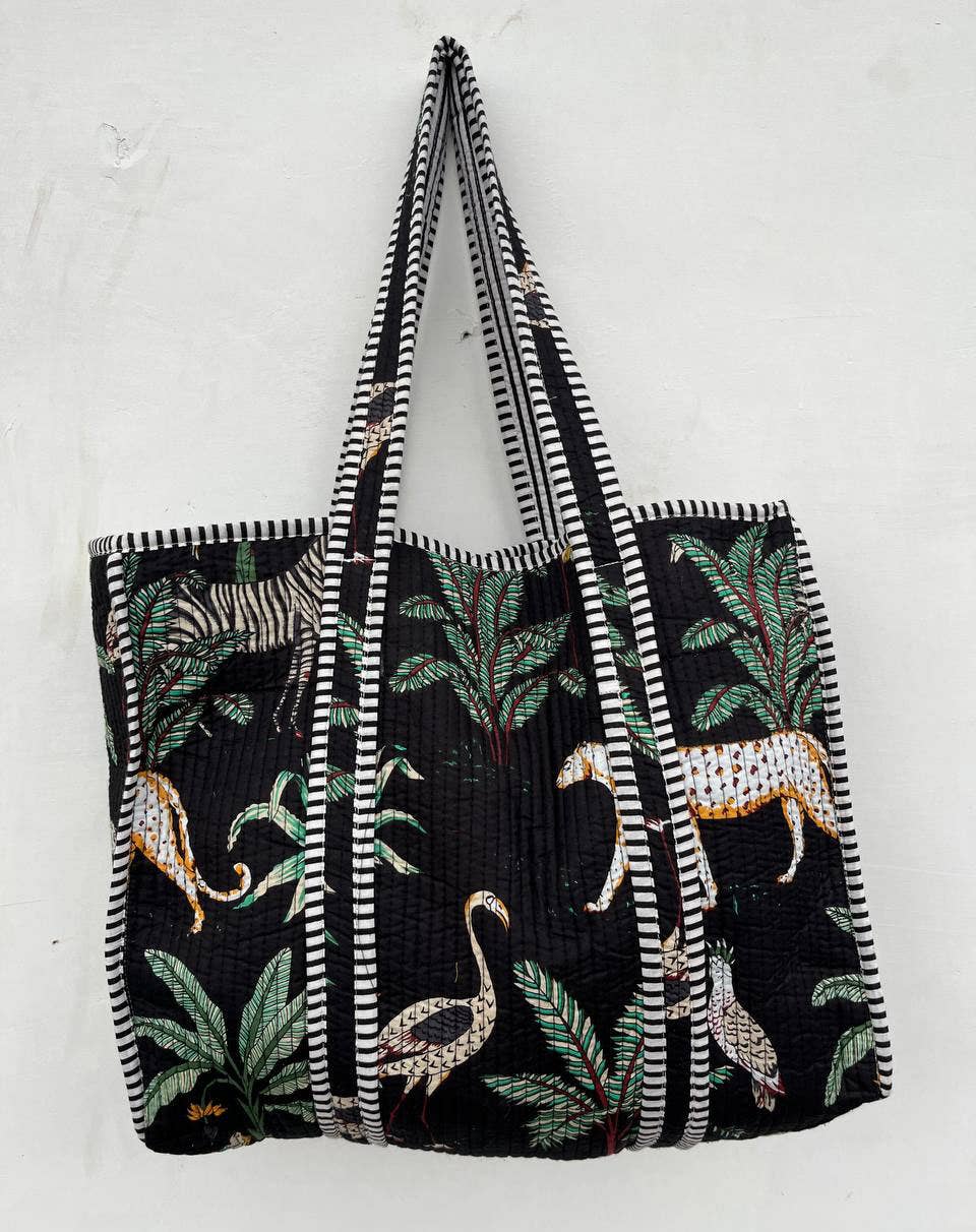 bhavnas boutique - Vente Sac porté épaule – femme - Sac à main imprimé Jungle, sacs à bandoulière rembourrés en coton pour femmes1