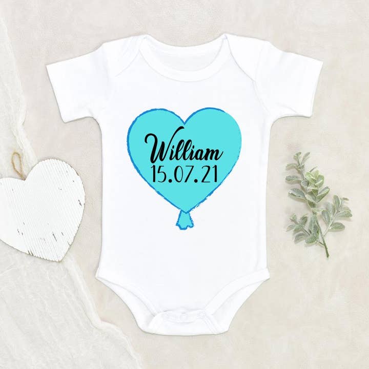 Name Announcement Custom Onesie - Baby's Name And Birthday Onesie - Newborn Personalization Onesie - Pregnancy Reveal Onesie for wholesale by NewBabyWishes