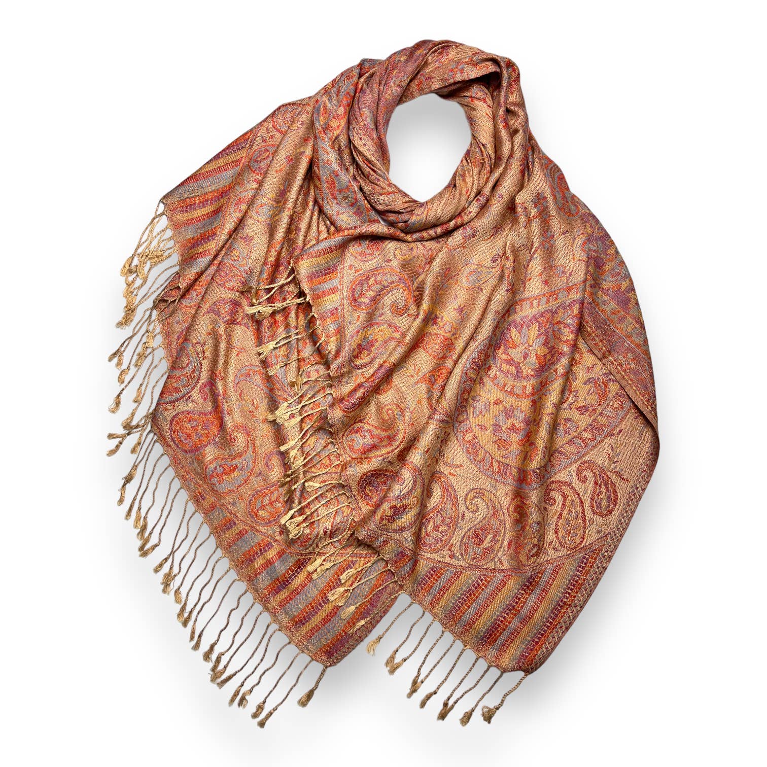 London Scarves - Vendita all'ingrosso Sciarpa - Donna - Pashmina jacquard con stampa paisley e frange24