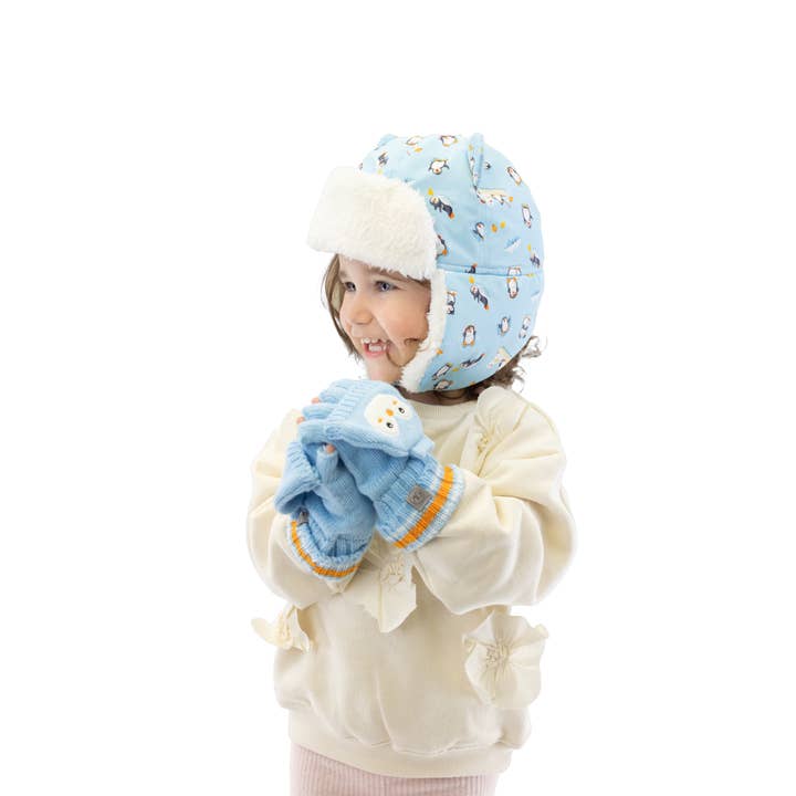 FlapJackKids – wholesale Trapper-/Bomberhattar – Barn – Vattenavvisande trapperhatt - Isfiskepenguin1