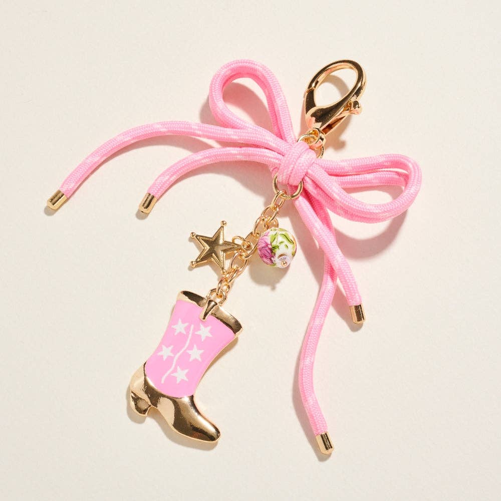 Gold Pink Western Rodeo Cowgirl Star Boot Keychain Bag Charm for wholesale on Faire0