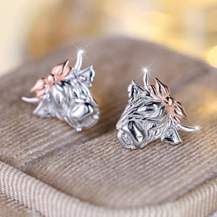 Highland Cow Western 925 Earrings for wholesale by Whiskey & Lace Outfitters /The Longhorn Hippie Co.