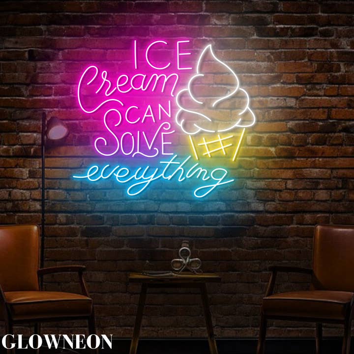 Gelado Pode Resolver Tudo Sinal de Néon, Decoração de Gelato Shop por atacado de Glow Neon