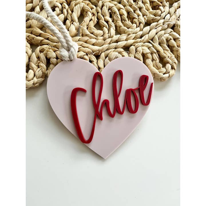 Valentines Day Heart Tags, Personalised Name Tag for wholesale by The Flamingo Cabin