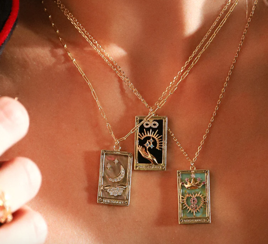 HoopLa - Wholesale Pendant/Charm Necklace - Tarot Card- The Empress- NEW- Steel, Enamel, 14K, 15 Stones1