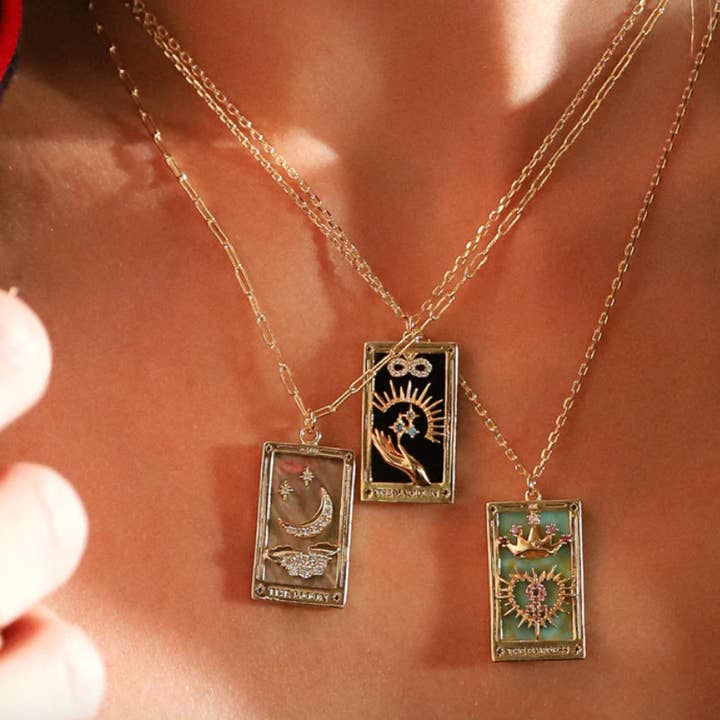 HoopLa - Wholesale Pendant/Charm Necklace - Tarot Card- The Empress- NEW- Steel, Enamel, 14K, 15 Stones1
