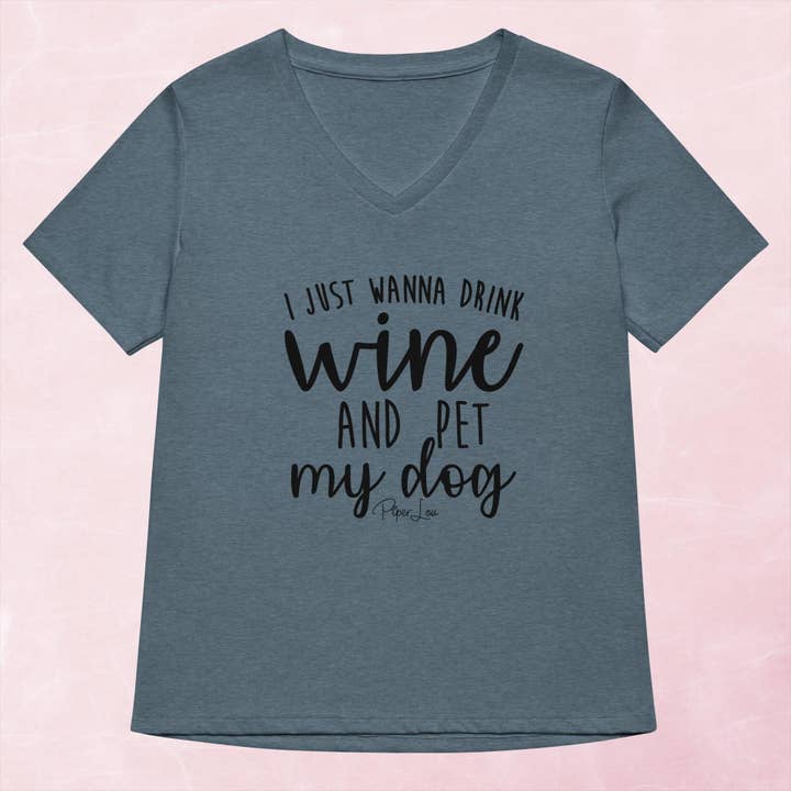 I Just Want To Drink Wine And Pet My Dog Women's Graphic V-Neck for wholesale by Piper Lou Collection