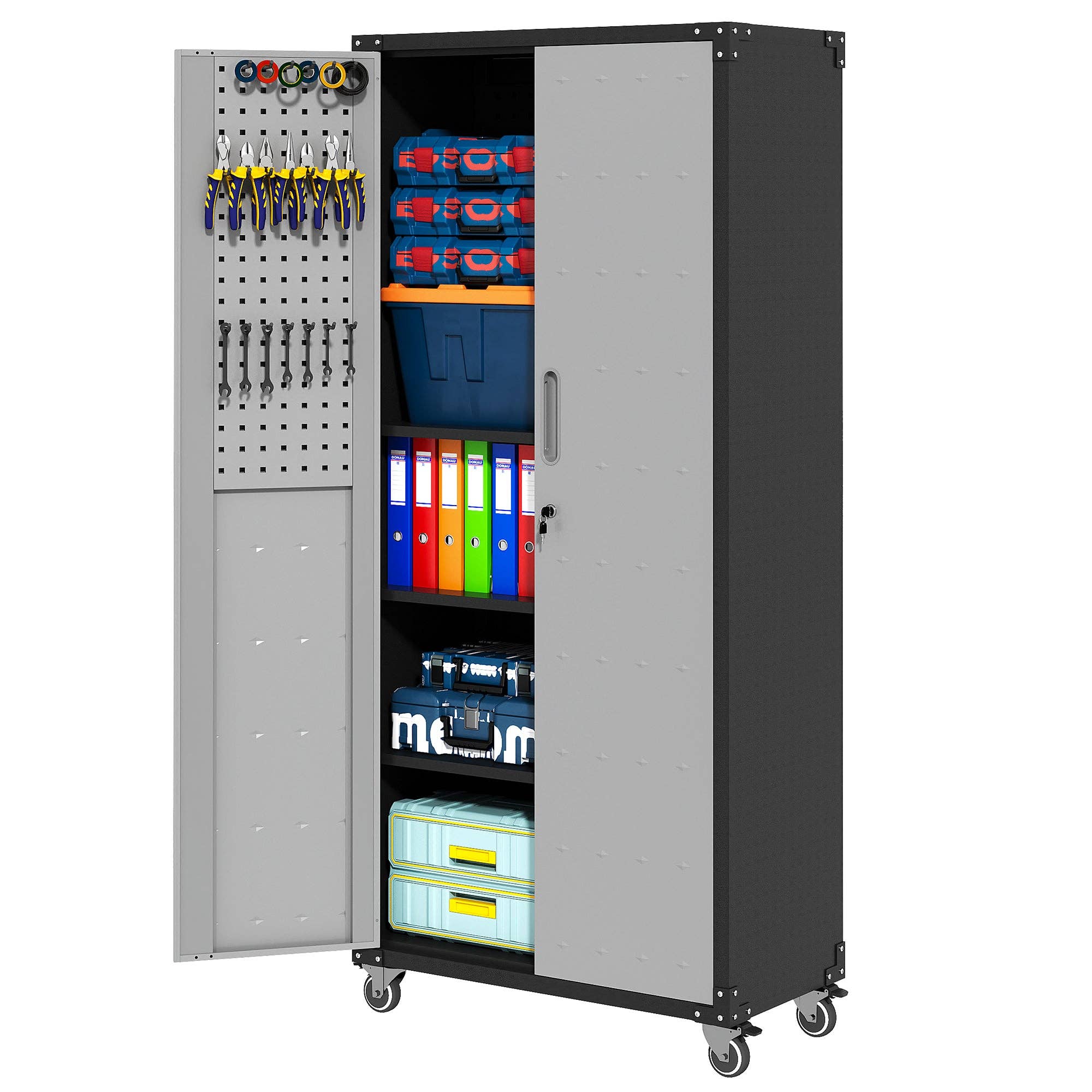 HOMYCASA DESIGN INC - Wholesale Cabinet - 71'H Black Gray Mobile Lockable Metal Garage Storage Cabinet8