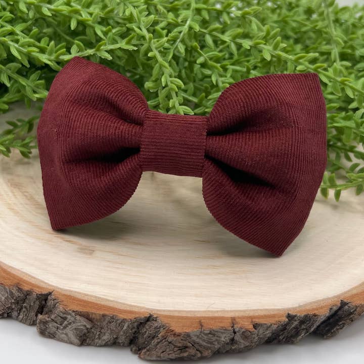 Wine Corduroy Dog Bow Tie, Cat Pet Bow Tie for wholesale by Dos Doxies LLC