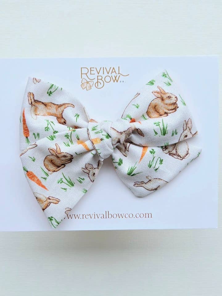 Large Bow on Clip • Neutral Bunnies for wholesale by Revival Bow Co.