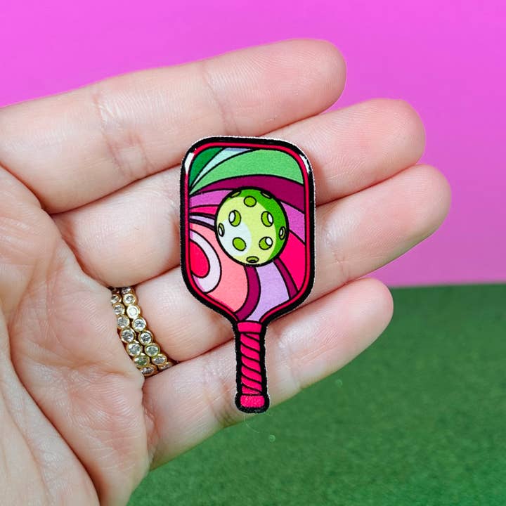 Sea Pixie Designs – wholesale Nål och knapp för kavajslag – Rosa & Grön Pickleball Paddel Sportlag Pin4