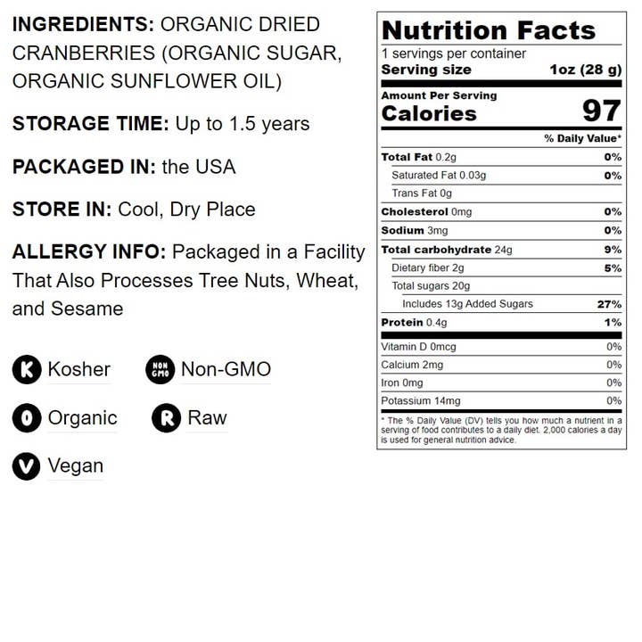 Food To Live - Wholesale Dried/Dehydrated Fruit - Organic Dried Cranberries – Non-GMO, Kosher, Unsulfured