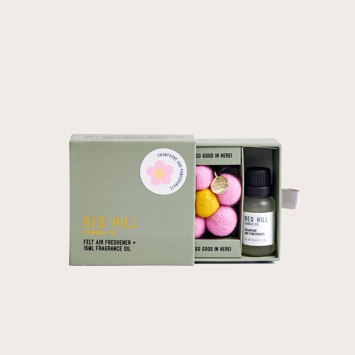 Red Hill Candle Co. - Wholesale Car Freshener - Unisex - Champagne & Pomegranate Felt Flower Air Freshener