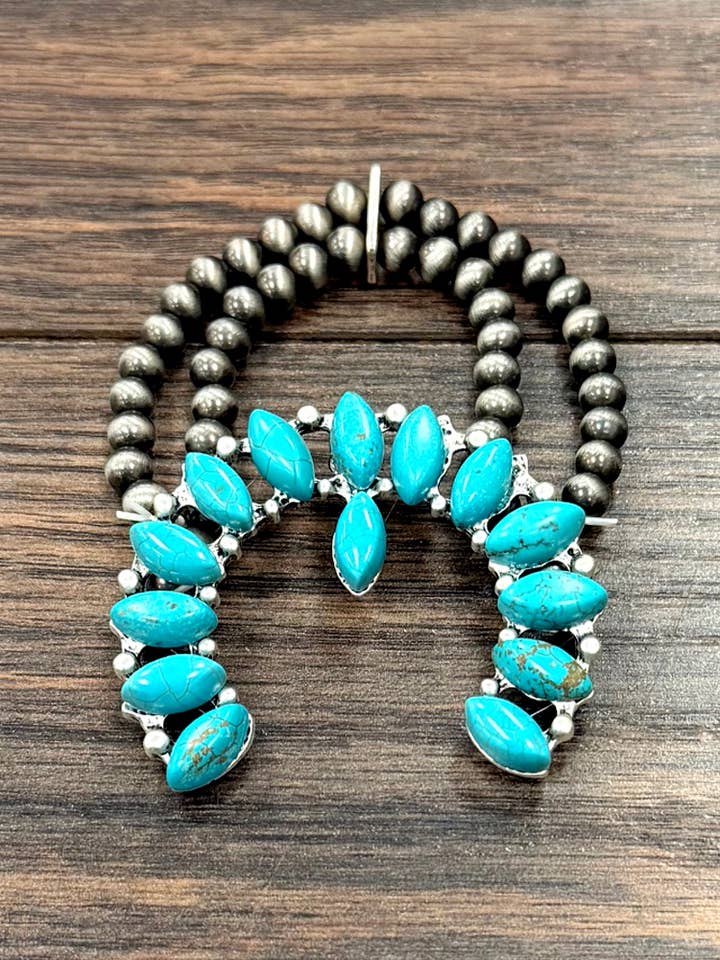 711672, Pulsera elástica hecha a mano con calabaza y turquesa para venta al por mayor de ISAC Trading Inc