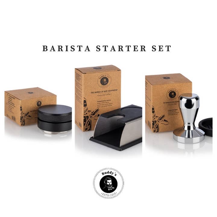Barista Starter Set with Stainless Steel Coffee Tamper Silver for wholesale by APS Germany