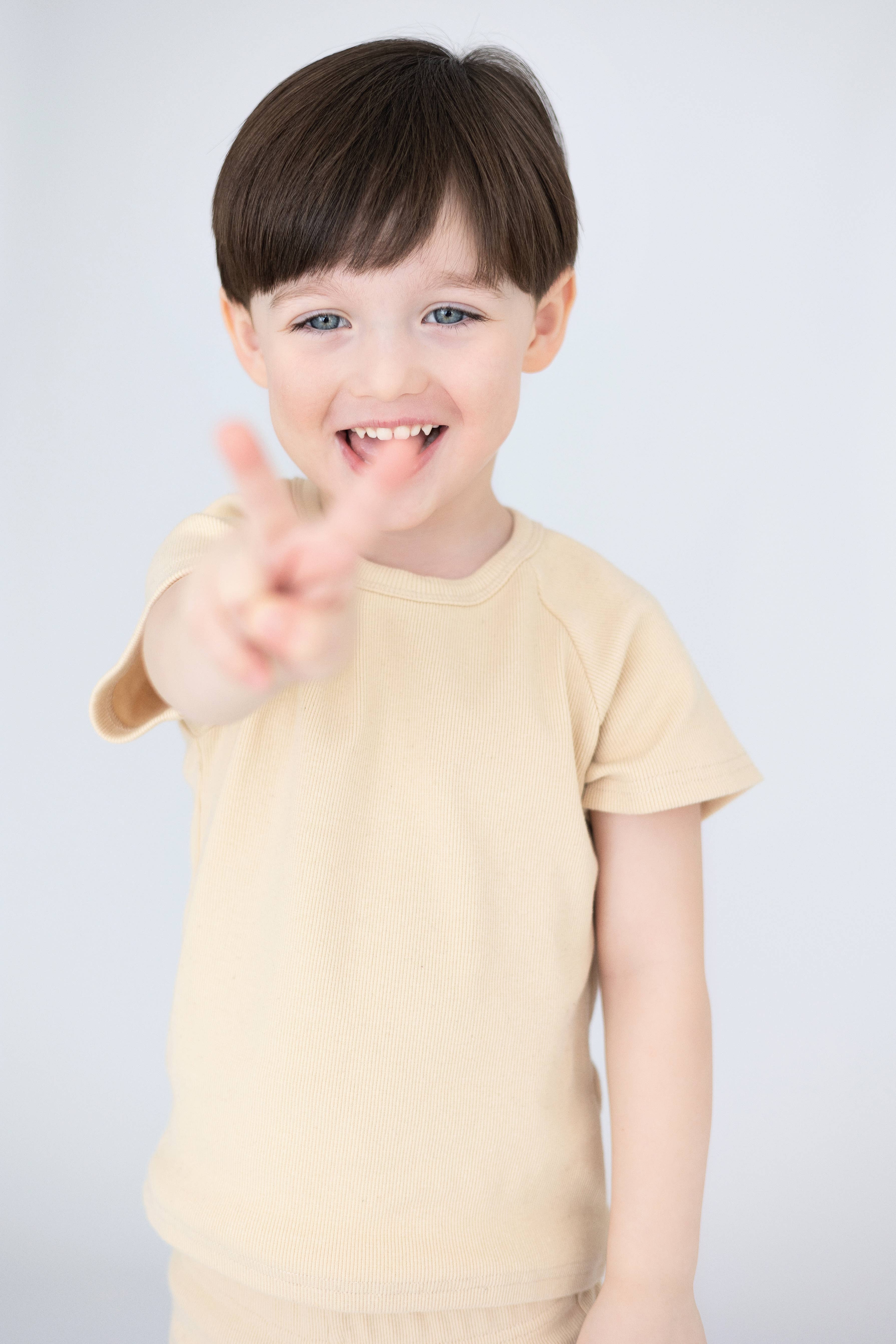 DreamBuy - Venta al por mayor Conjuntos de ropa cómoda - Niños - Conjunto de pijama unisex de verano acanalado sin marca Ice Blue11