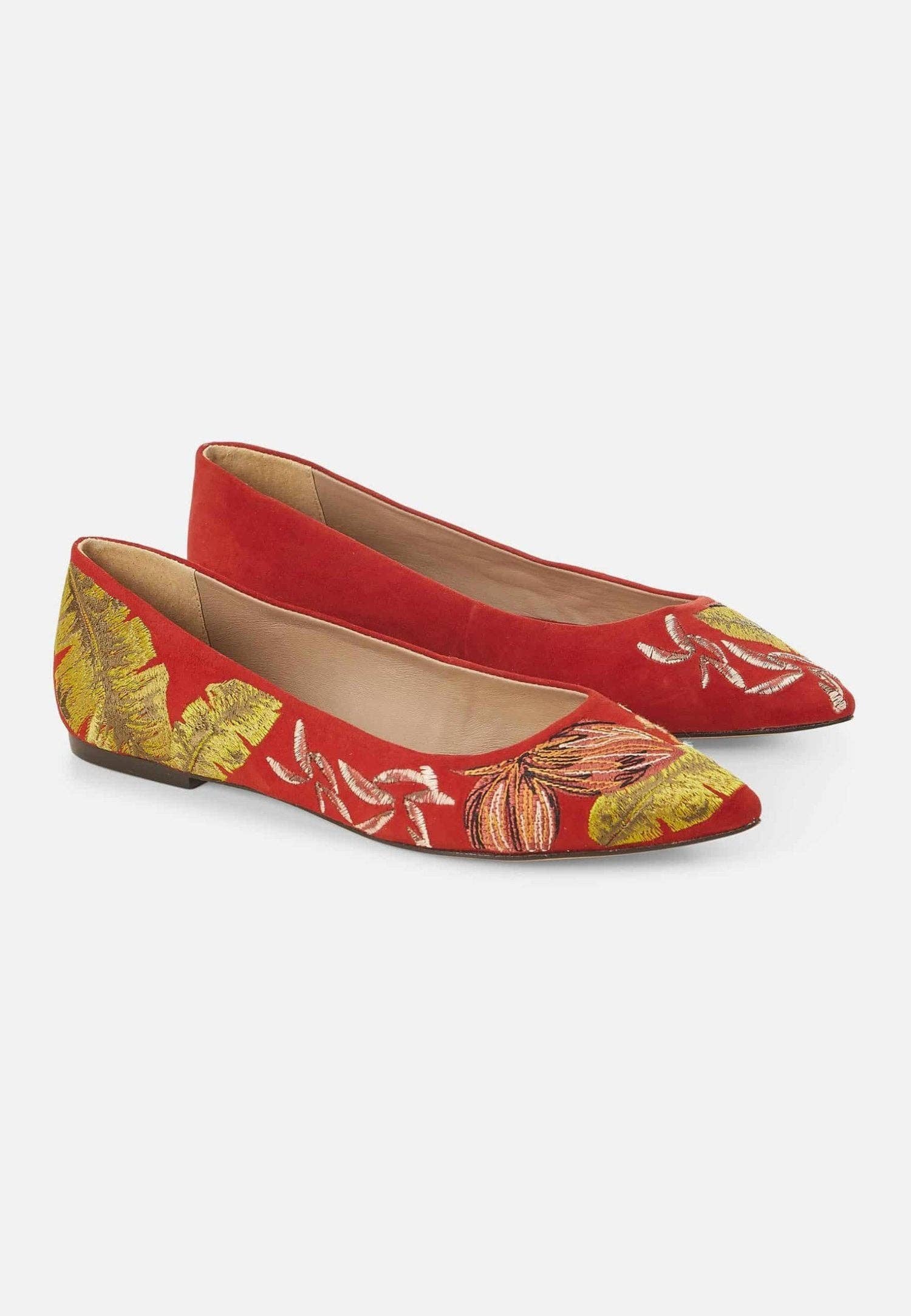 Mangará Atelier - Wholesale Flats - Women's - Red Suede Embroidered Ballerinas – Elegant Women’s Flat Shoes7