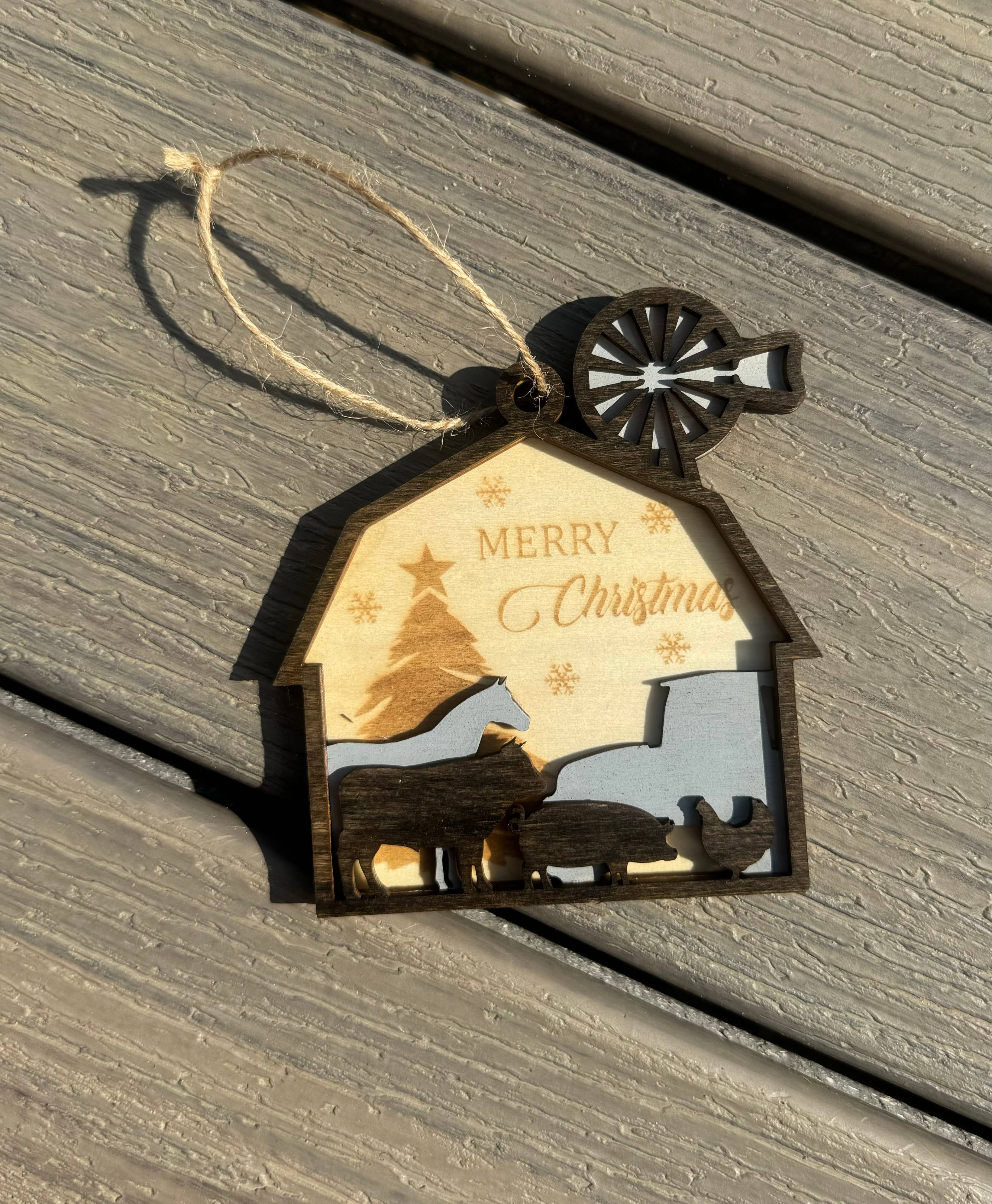 Dark Horse Dream Designs LLC - Wholesale Ornament - Layered Rustic Farmhouse Barn Christmas Ornament 1
