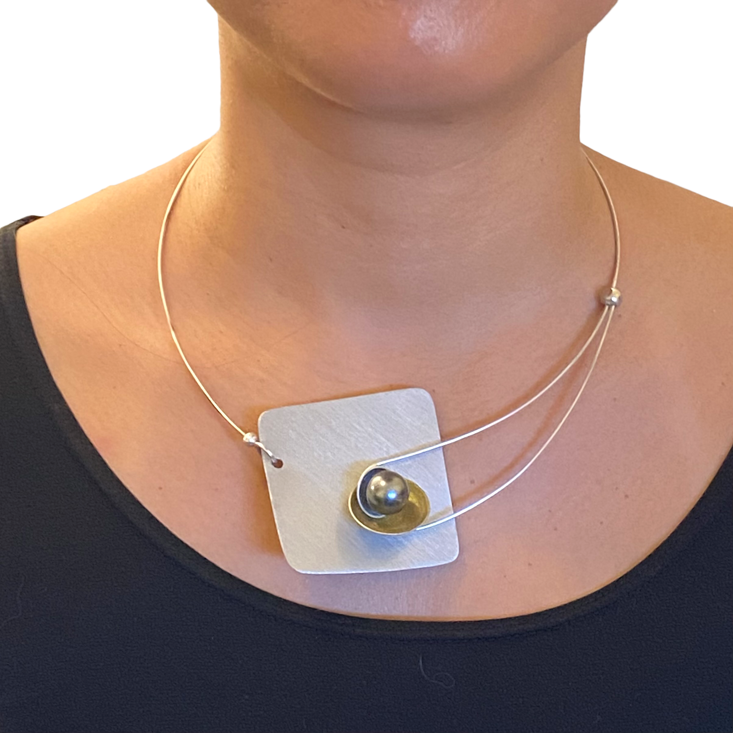 Chick Boss LLC - Wholesale Pendant/Charm Necklace - DAWN Best Selling Small Angular Metal Necklace from the SCULPTURAL Collection with Simulated Pearl or Jade option1