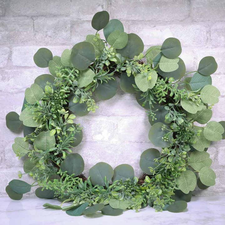 12" Mixed Eucalyptus Wreath for wholesale by Sola Wood Flowers
