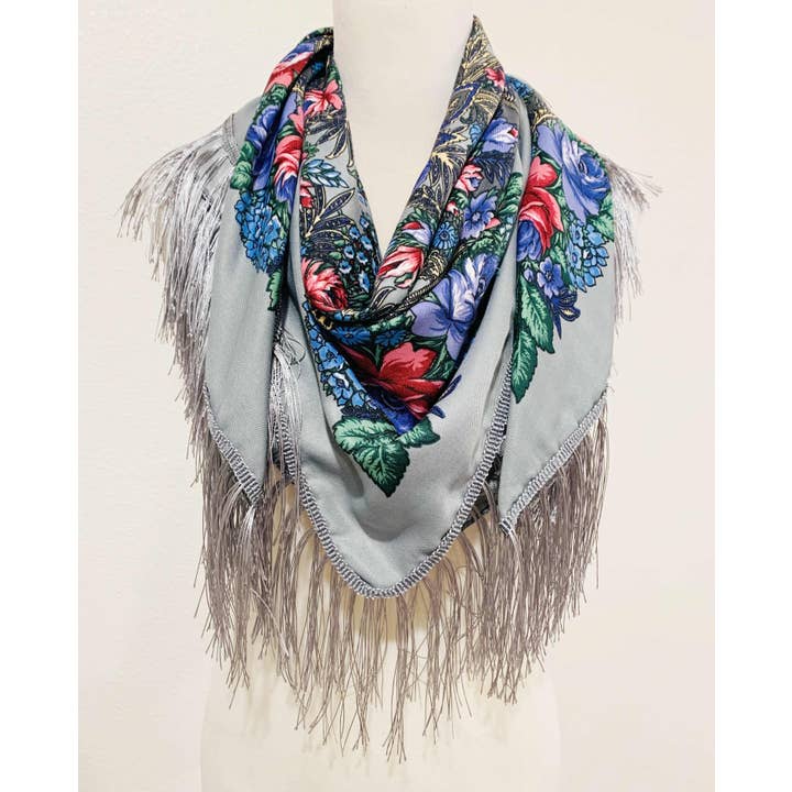 JC Sunny Fashion - Wholesale Scarf - Women's - JC023321 Western Vibe Long Fringe Floral Square Scarf/Shawl3