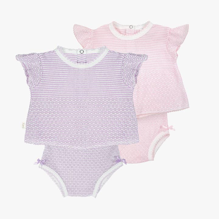 Paty Knit, 2 PC Flutter Sleeve Diaper Set with Bows #231 for wholesale by Paty