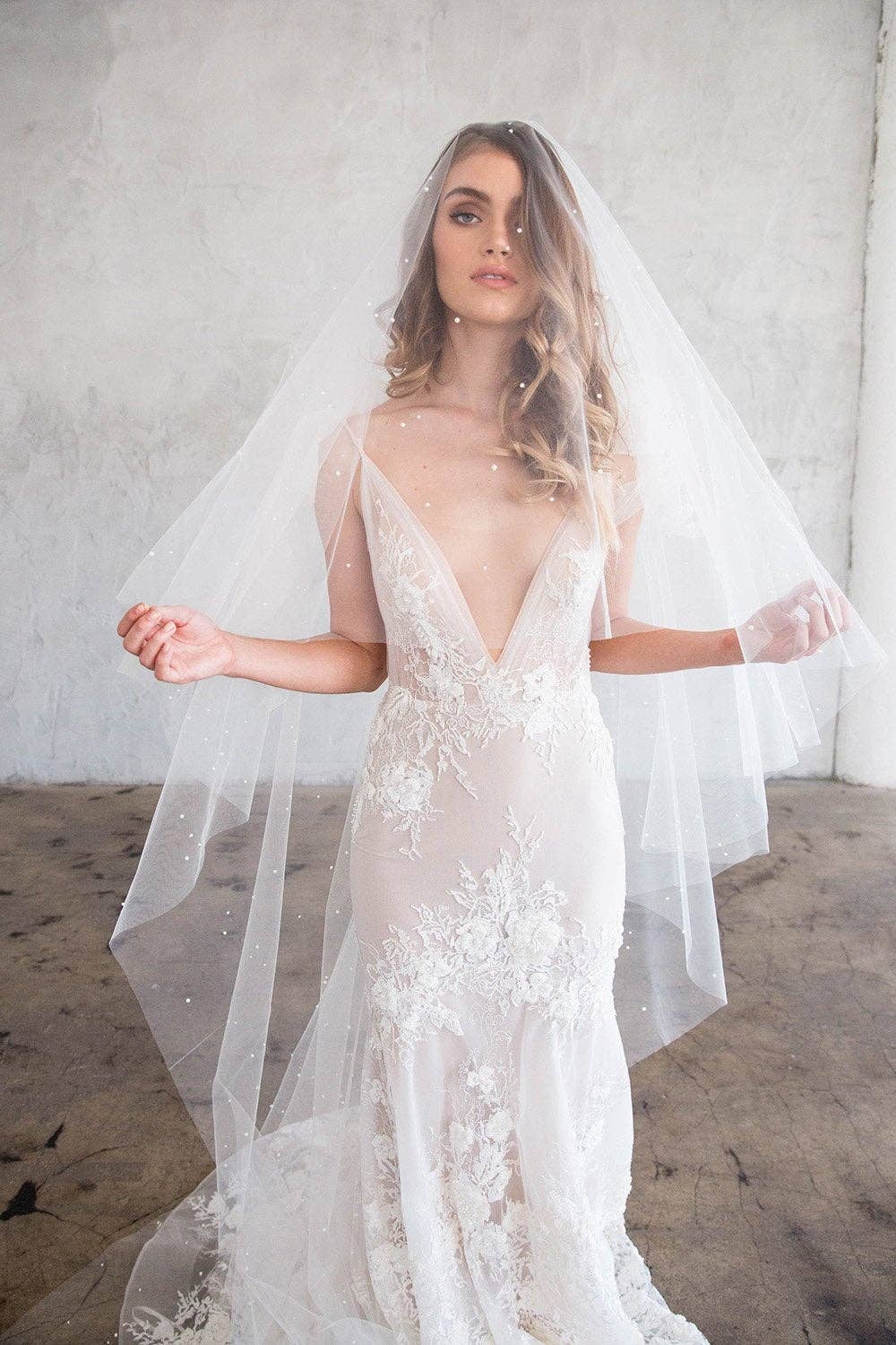 Brides & Hairpins - Wholesale Veil - Women's - DARCY CHAPEL DOUBLE VEIL - WITH SCATTERED PEARLS2