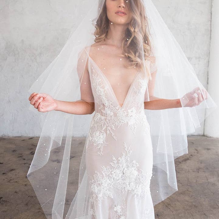 Brides & Hairpins - Wholesale Veil - Women's - DARCY CHAPEL DOUBLE VEIL - WITH SCATTERED PEARLS2