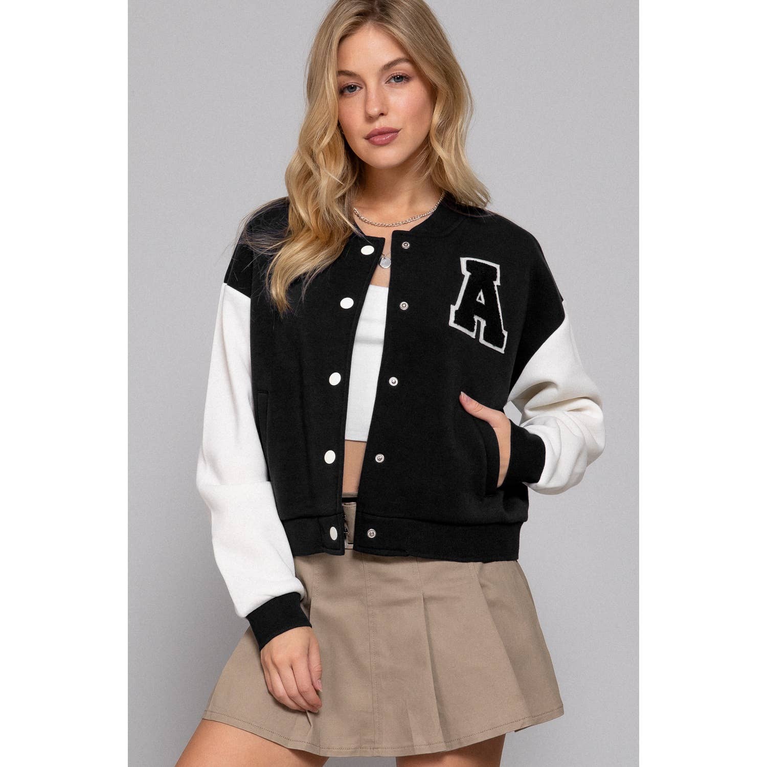 Apolline - Wholesale Varsity/Baseball Jacket - Women's - COLOR BLOCK BRUSHED VARSITY FLEECE JACKET0
