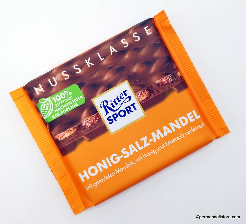 Phoenix Distributions - Wholesale Chocolate - RITTER SPORT Honig Salt Mandel 100 gramm 11 count2
