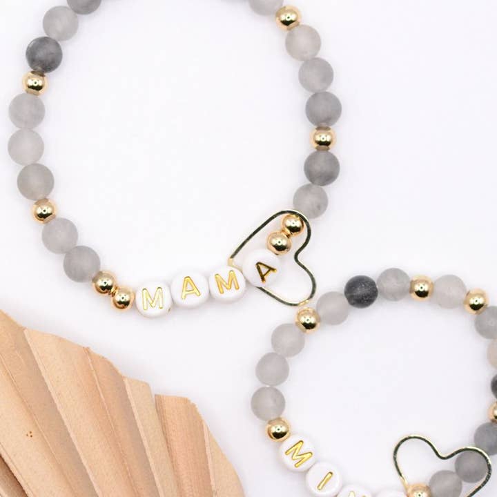 Two and Crew - Wholesale Charm/Dangle Bracelet - Mama MINI matching BLACK gold beaded bracelet jewelry set