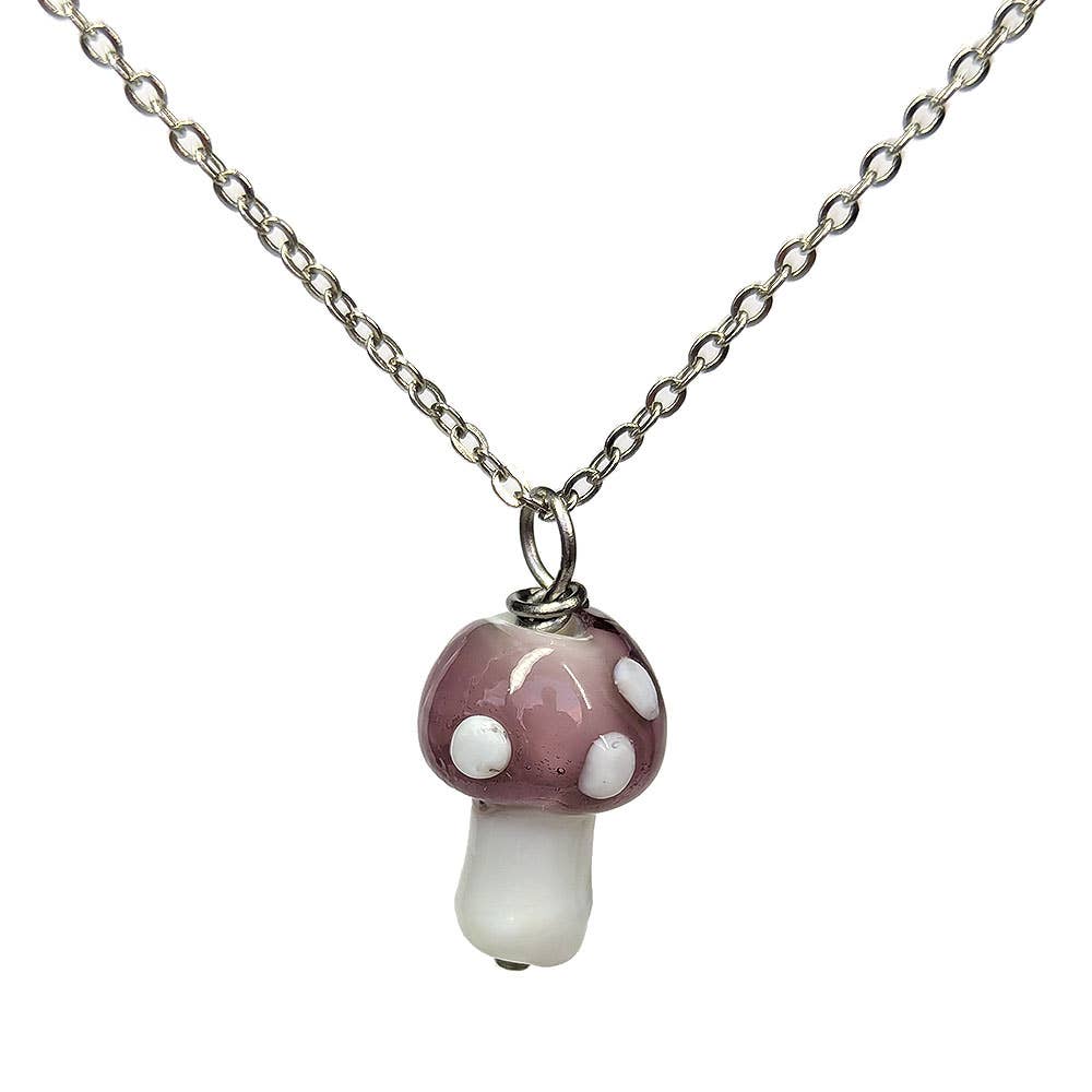 Stylish Jewelry Supply - Wholesale Pendant/Charm Necklace - Lilac Purple Lampwork Beads Glass Mushroom Necklace0