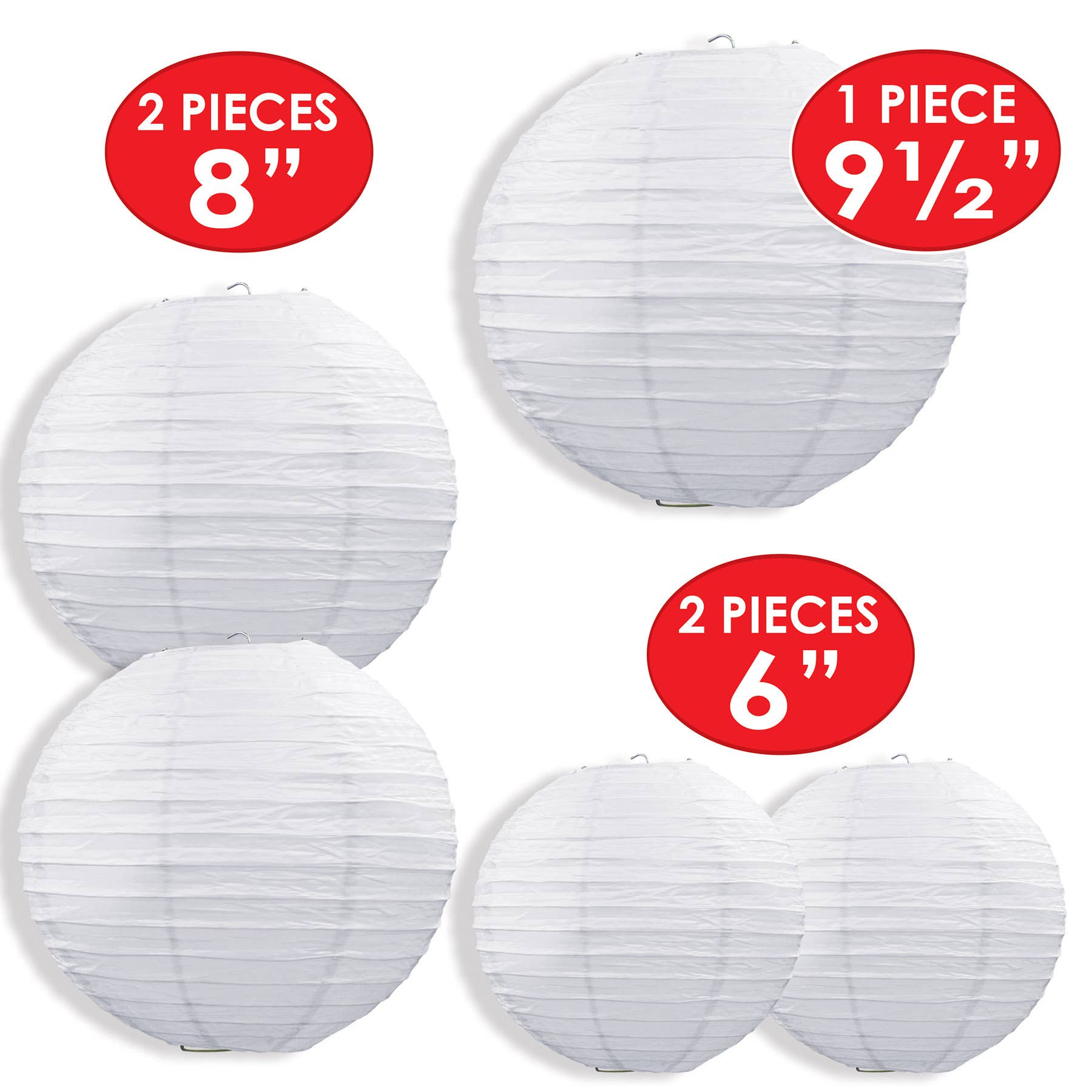 Beistle - Venta al por mayor Faroles - Juego de 5 faroles de papel blancos en tamaños surtidos: 2 de 15 cm, 2 de 20 cm, 1 de 24 cm1