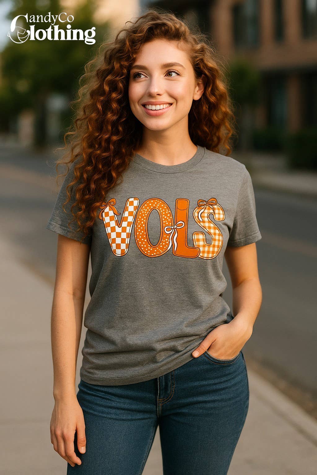 The Candy Collections - Wholesale Screen Printed T-Shirt - Women's - VOLS Tennessee bow doodle t-shirt graphic football tailgate