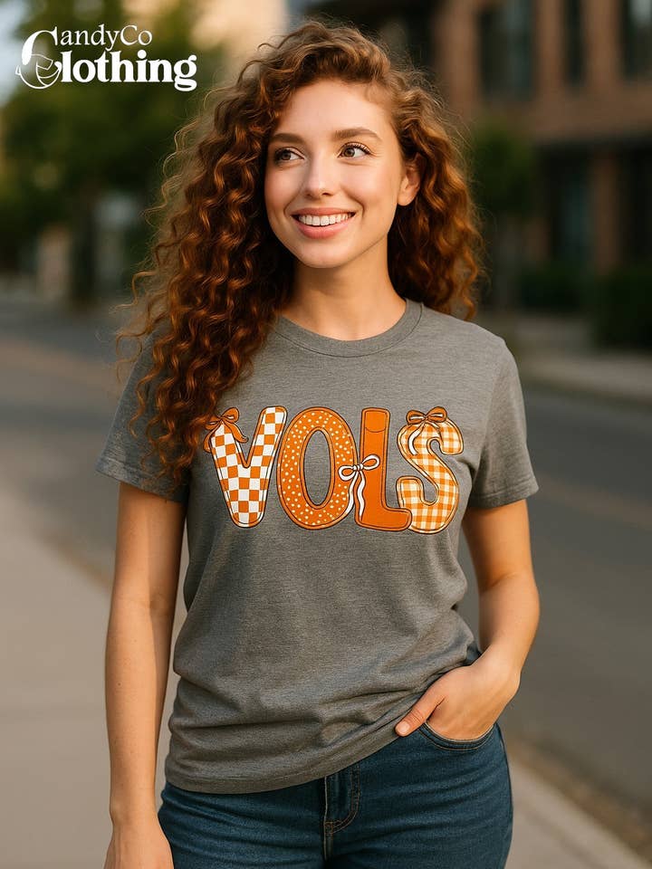 The Candy Collections - Wholesale Screen Printed T-Shirt - Women's - VOLS Tennessee bow doodle t-shirt graphic football tailgate0