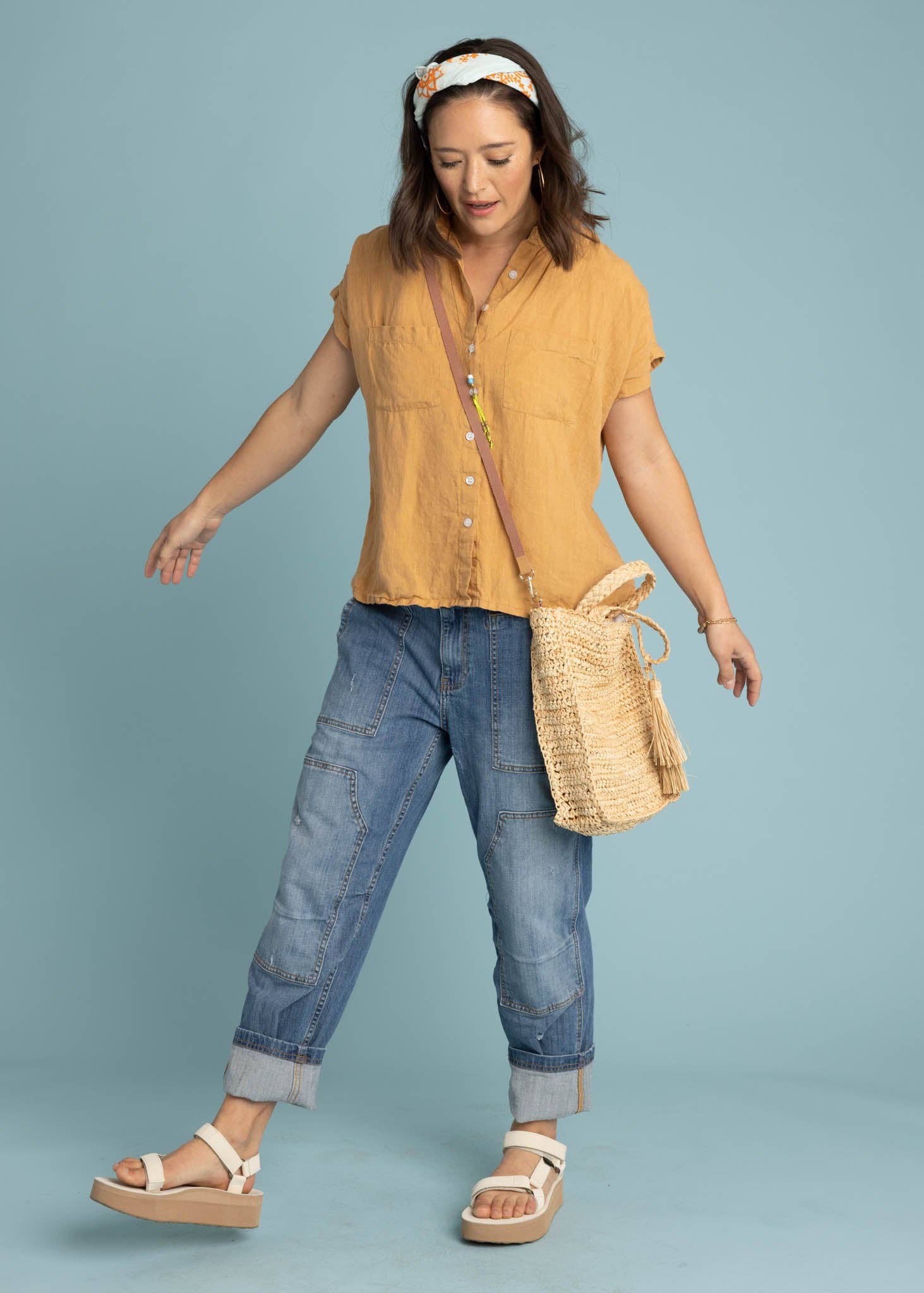 and for Good - Venta al por mayor Camisa con botones - Mujer - Camisa de manga corta de lino Good Boyfriend - Baked Clay3