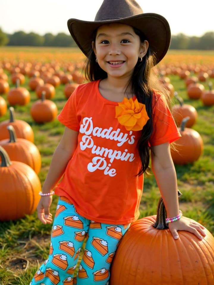 "DADDY'S PUMPKIN PIE" orange 2pc girls set XCH0333-28H for wholesale by luluclothes