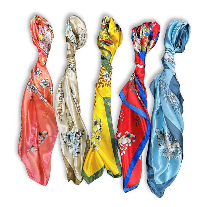 Lili Scarves - Wholesale Scarf - Women's - Multi-floral Pattern Silk Touch Square Scarf