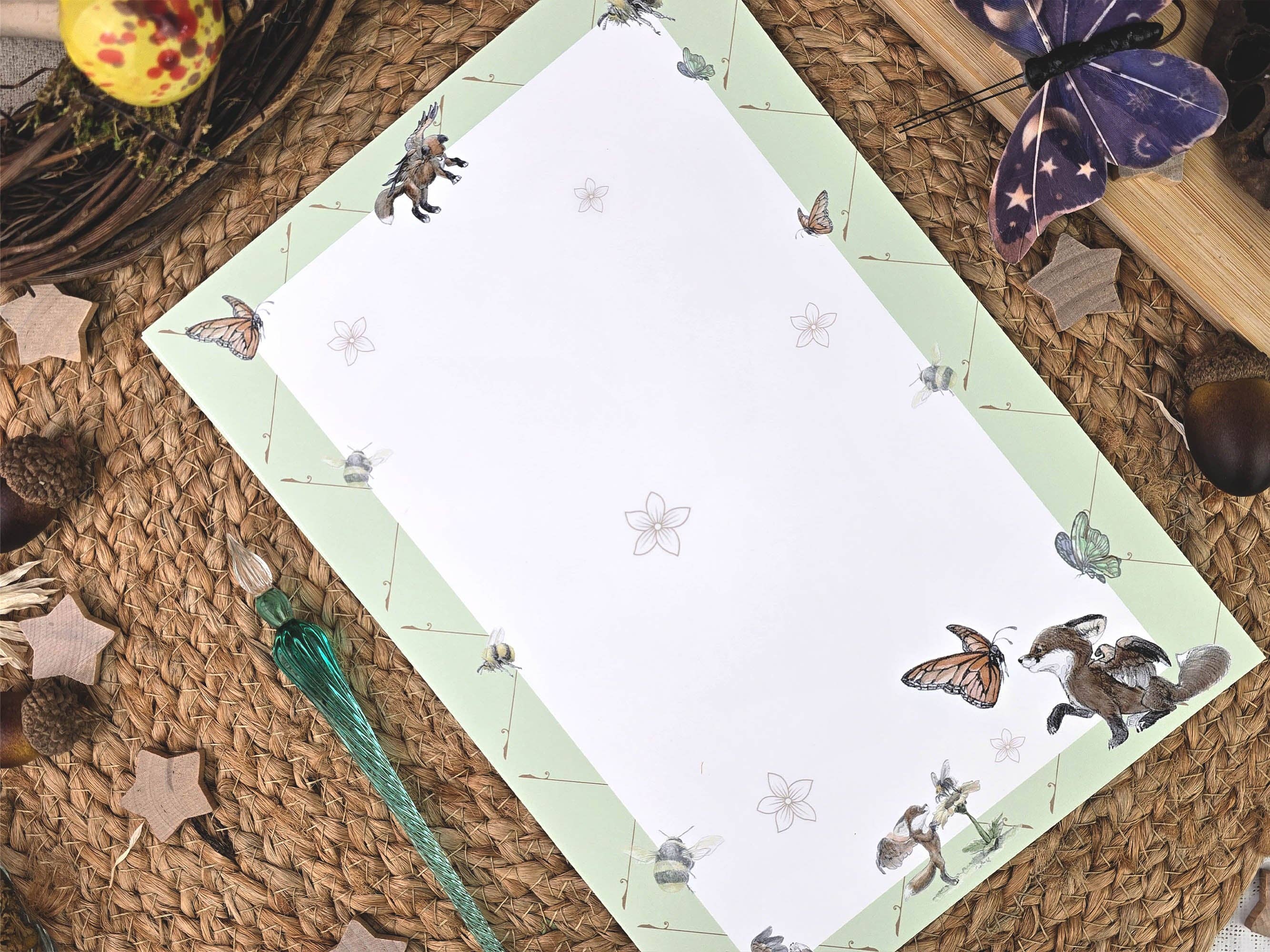 Wings of Fantasy - Vendita all'ingrosso Set di cartoleria/cancelleria - Set di Scrittura con Volpe Fantastica | Set di Scrittura Stile Art Nouveau | Cartoleria Stile Vintage con Sigilli di Cera | Regalo di Cartoleria per Amici di Penna3