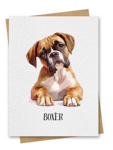 Watercolour Boxer Dog Card Includes Kraft Envelope for wholesale by Paper Kuts