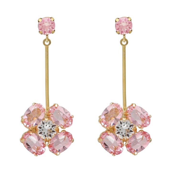 Kurze Blumenohrringe mit Kristall in Silber vergoldet für den Großhandel von Victoria Cruz