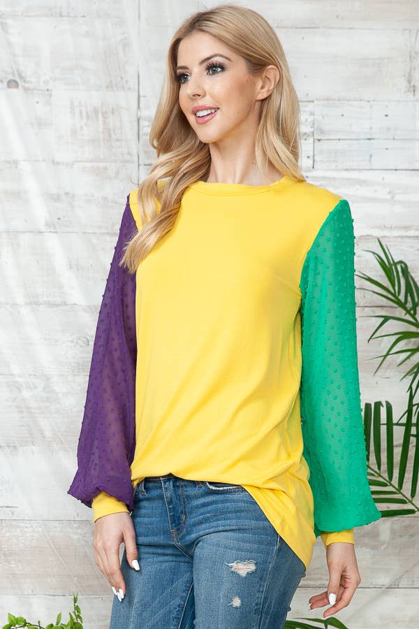 MULTI TUNIQUE MARDI GRAS EN MOUSSELINE À MANCHES SWISS DOT en vente sur Faire4