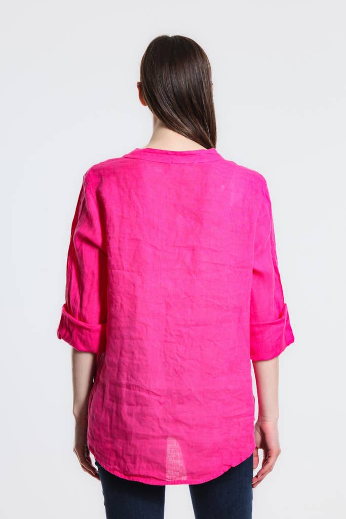 TINA Stephens Italy/Tees By Tina – Túnica - Mulher por atacado – Destino Linho Henley Top (BQ158)16