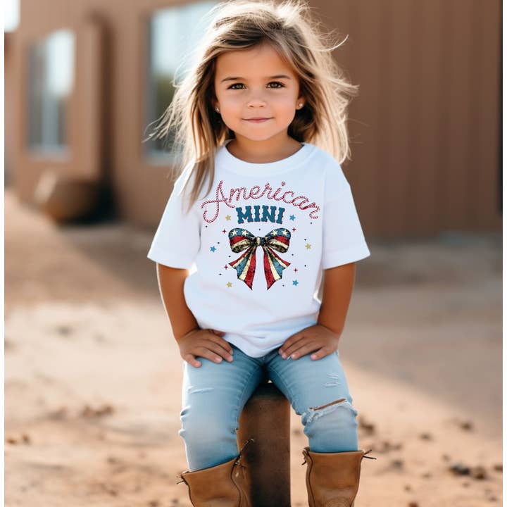 Camiseta American Mini Coquette Bow para niñas con lazo del 4 de julio para venta al por mayor de AvaryMaeInspirations