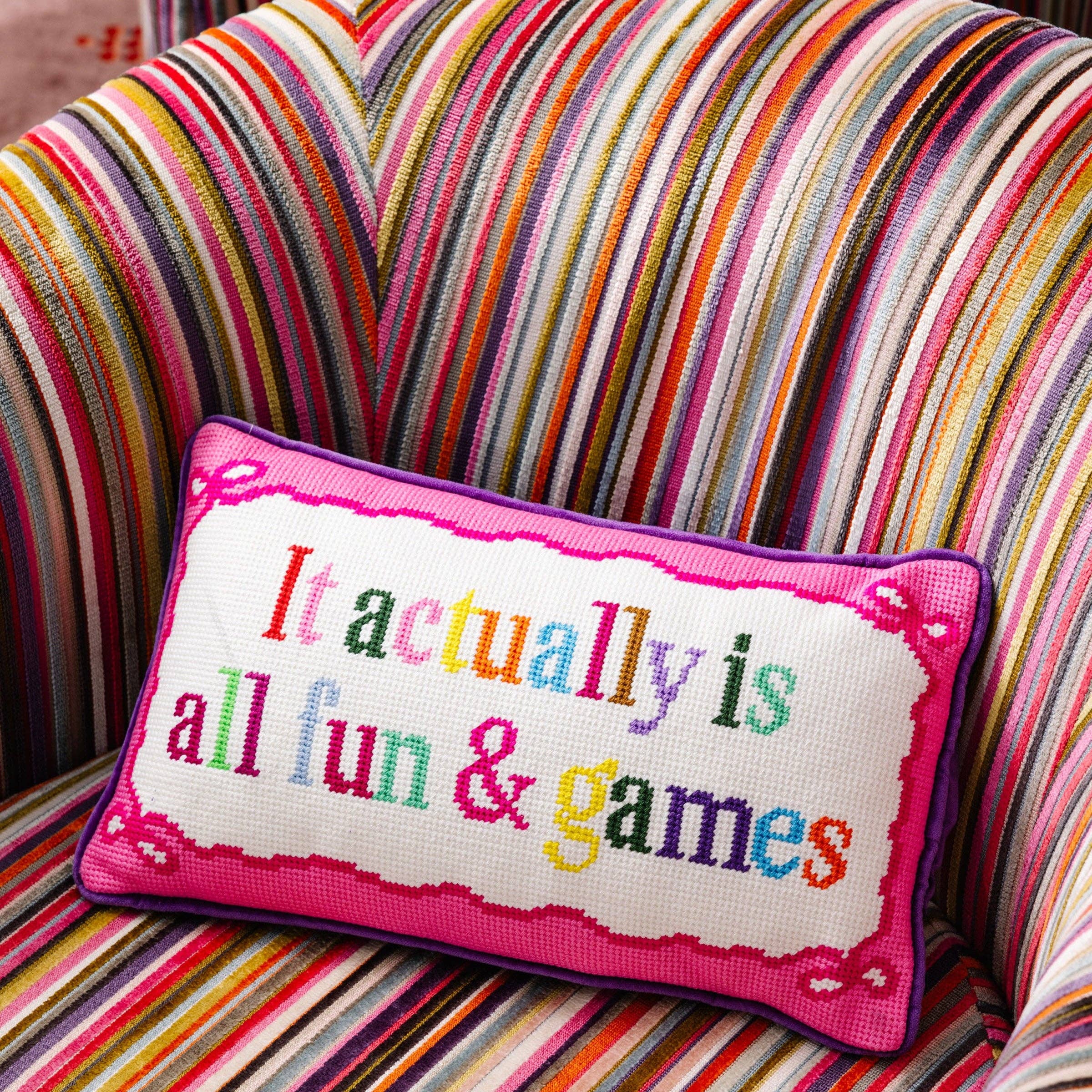 Furbish Studio - Wholesale Throw/Decorative Pillow - Fun And Games Needlepoint Pillow0